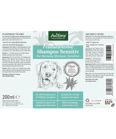 AniForte Fellharmonie Dog Shampoo Sensitive with Aloe Vera 200ml - Gentle Care for Sensitive Dogs Easy-Combing Fur Dye & Perfume-Free - Buy Online on SooperMarket.com