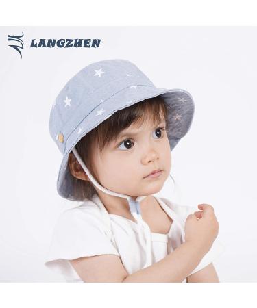 LANGZHEN Baby Girls Beach Sun Hat with Chin Strap | Wide Brim Toddler Kids Summer Play Hat | Adjustable for 1-2 Years | Double Stars Design - Buy Online on SooperMarket.com