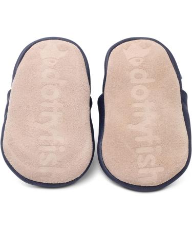 Dotty Fish Soft Leather Toddler Shoes | Non-Slip Animal Designs for Boys & Girls | Navy Whale | 3-4 Years - Buy Online on SooperMarket.com