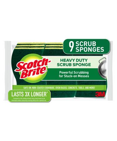 Scotch-Brite Heavy Duty Scrub Sponges, Sponges for Cleaning Kitchen and Household, Heavy Duty Sponges Safe for Non-Coated Cookware, 9 Scrubbing Sponges 9 Scrub Sponges