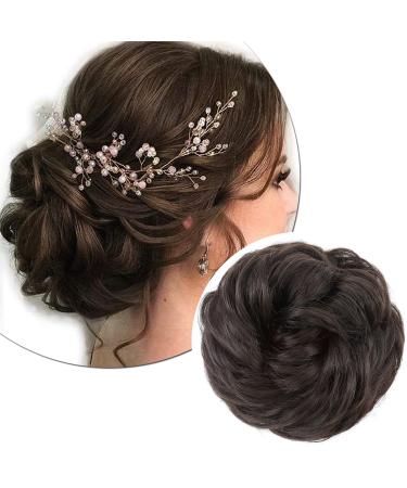 Thick Hair Bun Extensions Messy Curly Hair Scrunchies Hairpieces Synthetic Donut Updo Hair Pieces for Women Girls - Brown 45 g Reddish Brown