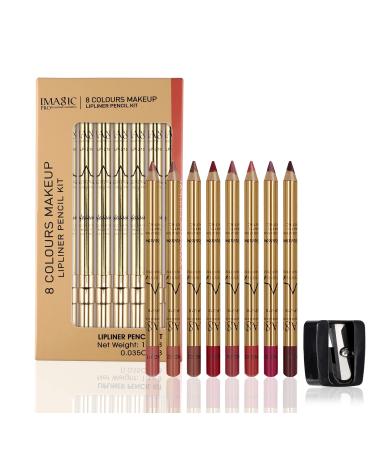 CCbeauty Lip Liners Pencil Set  Premium Waterproof Smooth Slim Lip Pencils  Long Lasting Matte Makeup Lipliners 8 Color Set with Sharpener