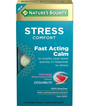 Nature's Bounty Stress Comfort Coolmelts Fast Acting Calm Refreshing Watermelon Chill 20 Chewable Tablets
