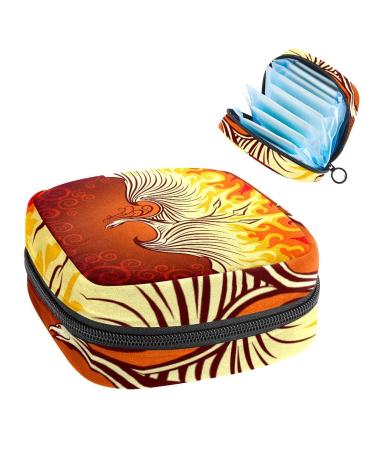 Phoenix Bird Burning Sanitary Napkin Storage Bag Feminine Menstrual Cup Pouches Nursing Pad Holder Tampon Bags Portable Period Bag for Women Teen Girls 1Pcs Multi-colored 8