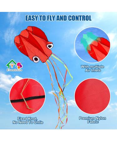 Octopus Kite 3 Pack - Easy-to-Fly 3D Giant Kites for Adults and Kids - Rainbow Kites with String Reel - Beach Toy Kites for Boys and Girls - 3 Colors - Buy Online on SooperMarket.com