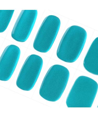 DANNI & TONI 28 Stickers Semi Cured Nail Wraps Soft Self-Adhesive Gel Nail Stickers(Aquamarine) Metallic Mirror Salon-Quality Gel Nail Polish Strips Manicure Stickers Set