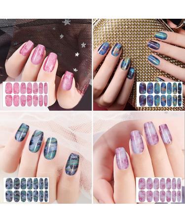 Kalolary 12-Piece Color Gradient Marble Nail Polish Stickers - Self-Adhesive Full Nail Wraps with Nail File | Trendy Monochrome Designs for Effortless Nail Art - Buy Online on SooperMarket.com