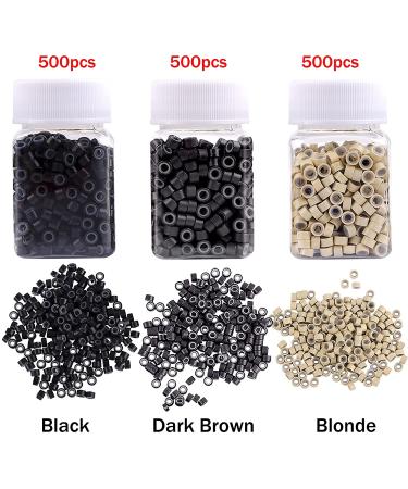 Duufin Hair Extensions Kit â€“ 1500 Micro Link Rings Beads + Tools (Black, Blonde, Dark Brown) - Buy Online on SooperMarket.com