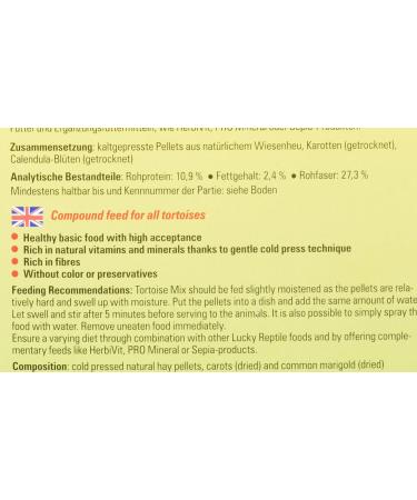 Buy Lucky Reptile Tortoise Mix 300g - Plant-Based High Fiber Meadow Herb Pellets with Carrot & Calendula for All Land Turtles & Herbivorous Reptiles - International Shipping Available - Buy Online on SooperMarket.com