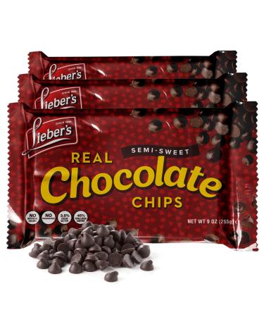 Lieber’s Vegan Semi-Sweet Real Chocolate Chips, 9 oz – Gluten Free, Dairy Free, Kosher Parve, Low Calorie Chocolate Chips for Baking (9 Oz Pack Of 3)