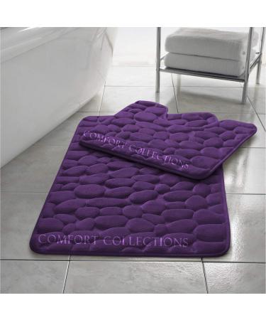 Comfort Collections Bathrocking Set slip-resistant soft toilet and bathroom carpet memory foam pebble design color: violet 2-part
