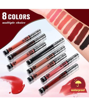 Buy 8 Colors Matte Liquid Lipstick Set - Long-Lasting Smudge Proof & Waterproof Velvet Black Lipstick for Women | Perfect Halloween Makeup Gifts - Buy Online on SooperMarket.com
