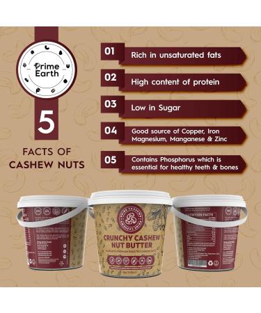 Prime Earth - Crunchy Cashew Nut Butter - 1kg - Zero Emulsifier Oil Salt or Sugar - Made With 100% Cashew Nuts - Vegan Keto & Paleo Friendly - Produced in Small Batches - Made in the UK - Buy Online on SooperMarket.com