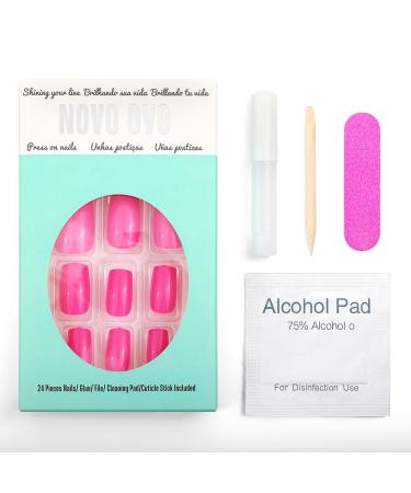 Buy Novo Ovo Neon Pink Holographic Press On Nails - Medium Angular Artificial Fingernails for Easy Application | International Shipping Available - Buy Online on SooperMarket.com
