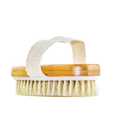 Hand Size Dry Brushing Body Brush - Face  Foot  Leg Exfoliator - Skin Tightening Cellulite Massager for Thighs - Natural Bristle Scrubber for Exfoliating Dead Skin & Lymphatic Drainage