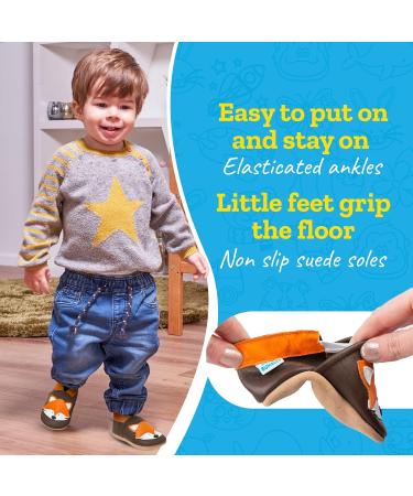 Soft Sole Leather Baby Shoes for Boys and Girls | Toddler Walking Shoes 18-24 Months | Brown Fox Design - Buy Online on SooperMarket.com