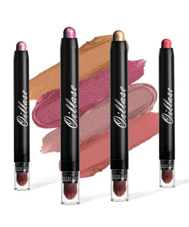 12 PCS Eyeshadow Stick Sets with Smudge Proof Eyeshadow Primer Base  Waterproof Glitter Eyeshadow Pen with Soft Brush  Cream Eye Shadow Stick Makeup  Shimmer and Matte Eyeshadow Pencil Crayon (4PCS-PINK)