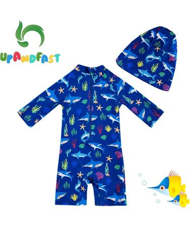 UPF 50+ Blue Shark Baby Swimsuit | Snap Bottom | 6-9 Months - Buy Online on SooperMarket.com