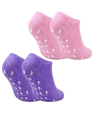 2 pairs of moisturizing gel socks moisturizing gel socks with vitamin and oil infused moisture socks for repairing and softening dry skin (purple and pink)