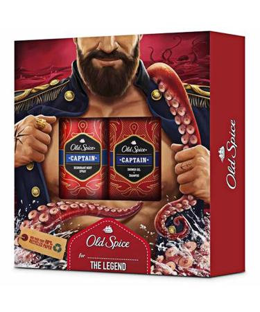 Old Spice Father's Day Gift Set, Dark Captain Gift Set Includes Deodorant Body Spray and 2 in 1 Shower Gel and Shampoo for Him Dad Fathers Man Boyfriend Captian