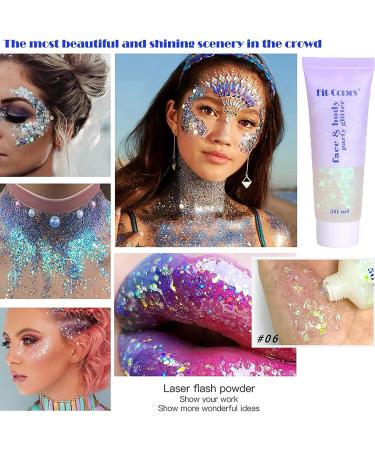 Mermaid Sequins Body Glitter Gel 50ml - Sparkling Chunky Lotion for Face, Hair, and Nails - Cosmetic Shimmer Eyeshadow - Perfect for Christmas Parties - Pink, Silver, Gold - Buy Online on SooperMarket.com