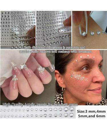 Go Ho 423 Self Adhesive Face Gems Rhinestones for Festival Rave - 3 Sheets + Tweezers - Buy Online on SooperMarket.com