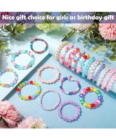 Hicarer 20 Pieces Girl Beaded Bracelets Cute Rainbow Bead Bracelets Colorful Bracelets Princess Bracelets Stretchy Bead Bracelets for Prince Birthday Present (Elegant Style) - Buy Online on SooperMarket.com