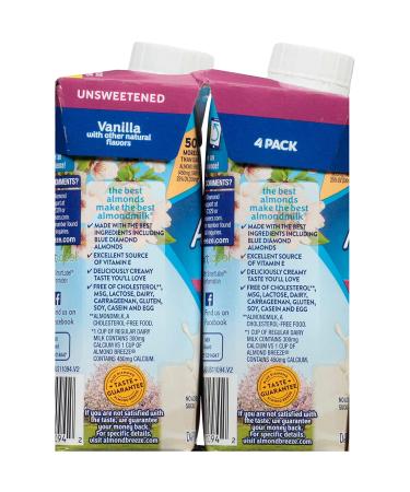 Almond Breeze Dairy-Free Almondmilk Unsweetened Vanilla 8 oz (Pack of 4) - Buy Online on SooperMarket.com