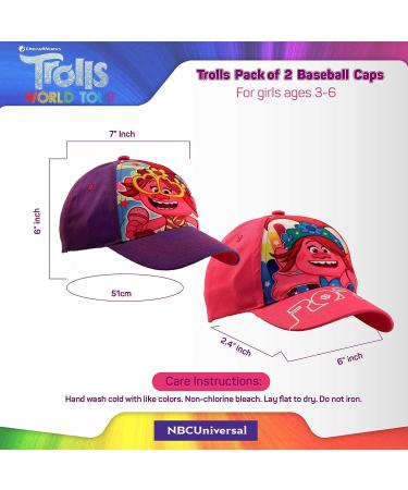 DreamWorks Girls' Trolls 2-Pack Poppy Baseball Caps, Curved Brim Strap Back Hats (4-7) Pink/Purple - Ages 4-7 - Buy Online on SooperMarket.com