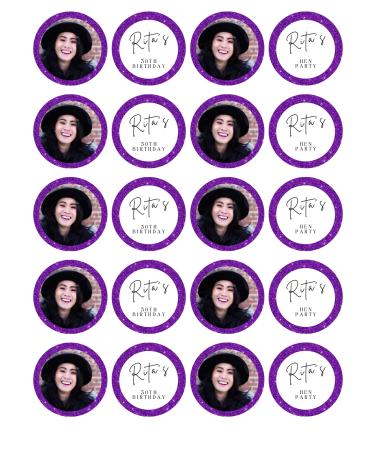 edible 20 x 5cm YOUR PHOTO Personalised PURPLE cupcake toppers uncut HEN/BIRTHDAY/RETIREMENT!! (WAFER PAPER) Rice Paper