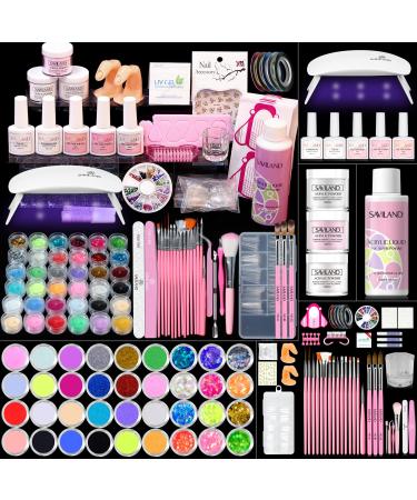 SAVILAND Acrylic Nail Kit for Beginners with Everything - Acrylic Powder and Liquid Set Gel Nail Polish Acrylic Nail Brush Practice Finger U V Light Full Acrylic Nail Kit for Home DIY Nail Salon