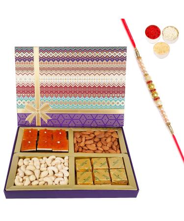Jaiccha Ghasitaram Rakhi Gifts for Brothers Fruit n Nut Dryfruit Box with Mango and MEWA Bites 500 GMS with Pearl Rakhi Dryfruit Box with Mango & MEWA Bites with Rakhi