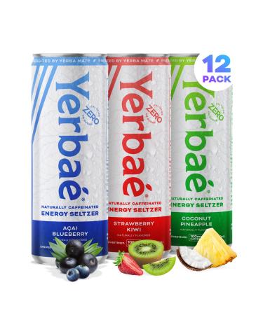Yerbae Energy Seltzer - Variety Tropical Pack, 0 Sugar, 0 Calories, 0 Carbs, Energized by Yerba Mate, Naturally Caffeinated & Plant-Based, Healthy Alternative to Coffee and Sugary Sodas, 12oz cans (12 Pack)