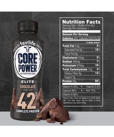 Core Power by fairlife Elite High Protein Milk Shake 42g 14 fl oz Bottles, Pack of 12 - Chocolate Flavor - Buy Online on SooperMarket.com