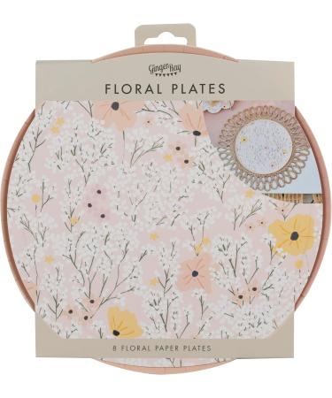 Ginger Ray Pink Flower Paper Birthday Plates | Party Tableware | Pack of 8 - International Shipping Available - Buy Online on SooperMarket.com