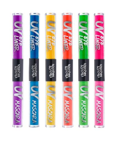 UV Glow Blacklight Eyeliner and Mascara Duo - 6 Color Variety Pack 6ml Day or Night Stage Clubbing or Costume Makeup by Splashes & Spills