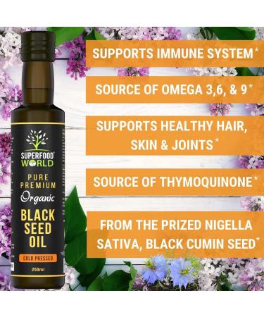Organic Black Seed Oil 250ml - 100% Pure Cold Pressed Nigella Sativa Seed Oil - Buy Online on SooperMarket.com