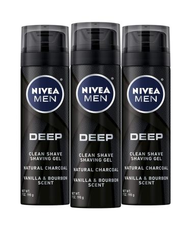 NIVEA MEN DEEP Clean Shave Gel with Natural Charcoal, 3 Pack of 7 Oz Cans