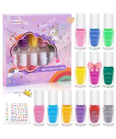 Nail nail polish set for children 12 colors non-toxic children's nail polish peel-off nail set with nail ticker fast drying children nail polish gift kit girls pink blue yellow