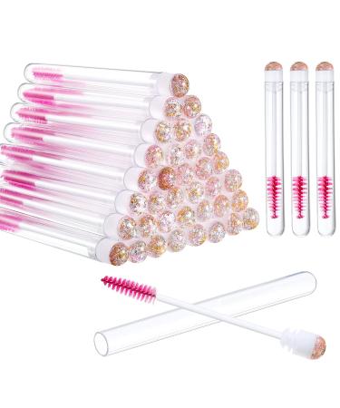 80 Pieces Disposable Mascara Brushes Tubes Set, 40 Pieces Empty Mascara Wand Tube with 40 Pieces Eyelash Brush Makeup Tool Cleaning Brush for Eyelash Extension (Pink Gold Sequins Style)