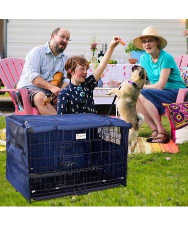 Durable Dog Crate Cover - Fits 24-48 Inches Wire Crate - Oxford Fabric - Medium and Large Dog Kennel Cover - Blue Rhombus - 2 Doors - Heavy Duty - Buy Online on SooperMarket.com