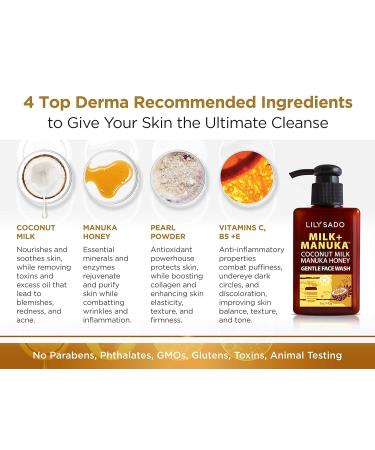 LILY SADO Milk+Manuka Coconut Milk & Honey Gel Cleanser | Gentle Facial Wash - Hydrating Balancing & Pore-Reducing - 5oz Natural & Cruelty-Free - Buy Online on SooperMarket.com