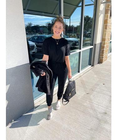 PRETTYGARDEN Women's Short Sleeve Pullover with Long Pants Tracksuit Set - Black - Size Medium - Buy Online on SooperMarket.com