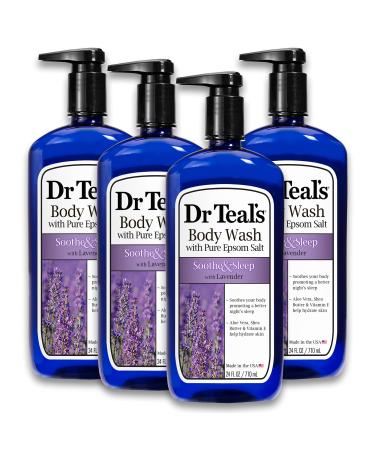 Dr Teal's Body Wash with Pure Epsom Salt, Soothe & Sleep with Lavender, 24 fl oz (Pack of 4)