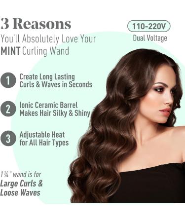 MINT 1 1/4 Inch Professional Curling Wand for Long Hair | Ionic Ceramic Barrel | Adjustable 230-430 F | Best Curling Iron for Thick Hair | Worldwide Dual Voltage - Buy Online on SooperMarket.com