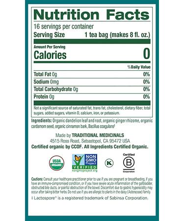 Traditional Medicinals Organic Dandelion Chai Probiotic Tea - 16 Count Pack - Buy Online on SooperMarket.com