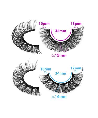 False Eyelashes Russian Strip Lashes D Curl 10 Pairs - Fluffy Extension Volume & Faux Mink Pack - 2 Styles Mixed - Dazzle with Style i-i - Buy Online on SooperMarket.com