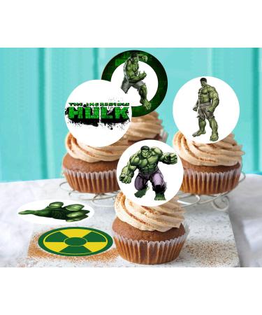 24 x Pre-Cut Hulk 2 Edible Stand up Wafer/Rice Paper Cupcake Cake Toppers Birthday Party Superhero Decorations