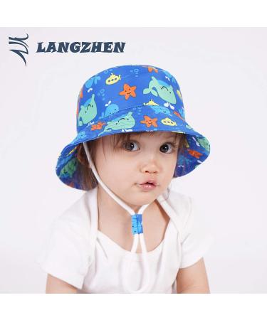 LANGZHEN Baby Girls Sun Protection Beach Hat | Adjustable Wide Brim Toddler Kids Summer Play Hat with Chin Strap - Blue-Whale | 1-2 Years - Buy Online on SooperMarket.com