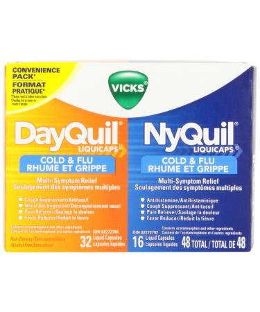 Vicks DayQuil Cold & Flu Multi-Symptom Relief Liquid Capsules + Vicks NyQuil Cold & Flu Multi-Symptom Relief Liquid Capsules Total 48 Count